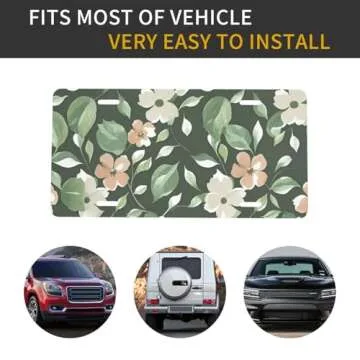 License Plate 6 x 12 Inch Car Front License Plate Hunter Green Floral Petals Pattern License Plate Cover Decoration Plates Tag with 4 Holes Aluminum Vanity Tag for Car
