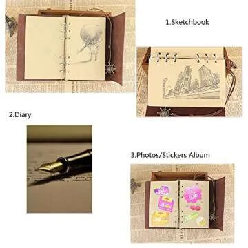 Leather Journal Notebook, MALEDEN Spiral Bound Traveler Notebook for Women Men Thanksgiving Refillable Daily Planner Sketchbook Diary with Zipper Pocket