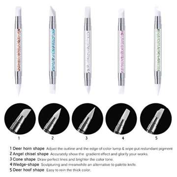 5 Pcs Dual Tipped Silicone Nail Tools Nail Art Sculpture Pen,Silicone Head Acrylic Handle Nail Art B...