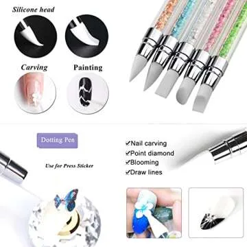 5 Pcs Dual Tipped Silicone Nail Tools Nail Art Sculpture Pen,Silicone Head Acrylic Handle Nail Art Brushes,Nail Art Tools for Home Salon (5 color)