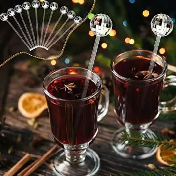 Sawysine 24 Pcs Disco Balls Cocktail Stirrers Plastic Round Top Swizzle Sticks Cake Pops Mirror Ball Coffee Beverage Stirrers for Home Bar Coffee Shop Use (Silver)