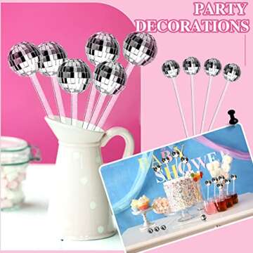 Sawysine 24 Pcs Disco Balls Cocktail Stirrers Plastic Round Top Swizzle Sticks Cake Pops Mirror Ball Coffee Beverage Stirrers for Home Bar Coffee Shop Use (Silver)
