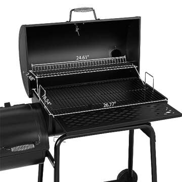 Royal Gourmet CC1830F Grill with Offset Smoker, 811 Sq. Inches Space, Barrel Charcoal BBQ Outdoor Backyard Cooking, Black