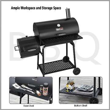 Royal Gourmet CC1830F Grill with Offset Smoker, 811 Sq. Inches Space, Barrel Charcoal BBQ Outdoor Backyard Cooking, Black