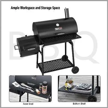 Royal Gourmet CC1830F Grill with Offset Smoker, 811 Sq. Inches Space, Barrel Charcoal BBQ Outdoor Backyard Cooking, Black