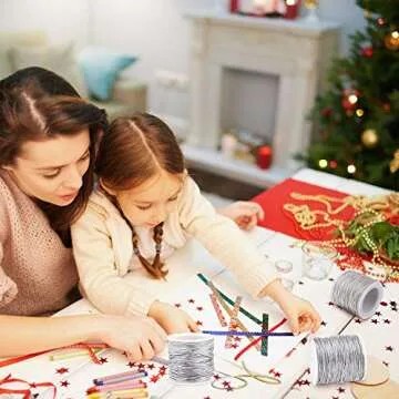 2 Rolls Metallic Elastic Cords Stretch Cord Ribbon Metallic Tinsel Rope for Craft Making Gift Wrapping, 1 mm 55 Yards