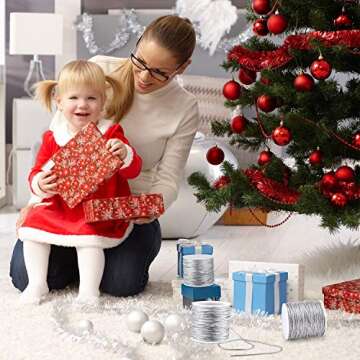 2 Rolls Metallic Elastic Cords Stretch Cord Ribbon Metallic Tinsel Rope for Craft Making Gift Wrapping, 1 mm 55 Yards