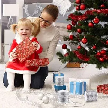 2 Rolls Metallic Elastic Cords Stretch Cord Ribbon Metallic Tinsel Rope for Craft Making Gift Wrapping, 1 mm 55 Yards