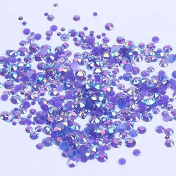 1000pcs 2-6mm Purple AB Resin Rhinestones 3D Non-Hotfix Glitter Round Flatback Strass Gems DIY Nail ...