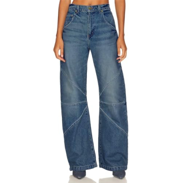 PLNOTME Womens High Waisted Barrel Jeans Casual Loose Boyfriend Wid Leg Denim Pants Blue