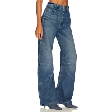 PLNOTME Womens High Waisted Barrel Jeans Casual Loose Boyfriend Wid Leg Denim Pants Blue