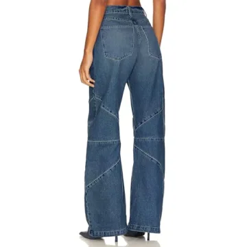 PLNOTME Womens High Waisted Barrel Jeans Casual Loose Boyfriend Wid Leg Denim Pants Blue