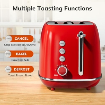 Retro 2 Slice Toaster with Wide Slots and Browning Settings