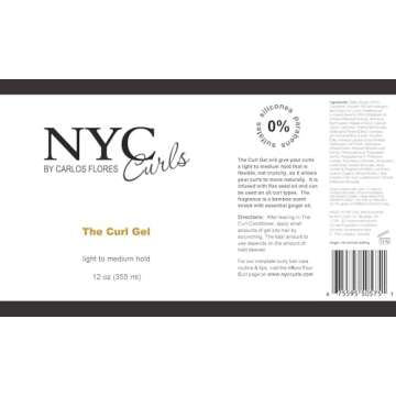 NYC Curls The Curl Gel | Flexible Light to Medium Hold with Flax Seed for Curly, Coily, & Wavy Hair | Silicone-Free & Vegan | 12 Fluid Ounces