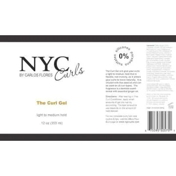 NYC Curls The Curl Gel | Flexible Light to Medium Hold with Flax Seed for Curly, Coily, & Wavy Hair | Silicone-Free & Vegan | 12 Fluid Ounces