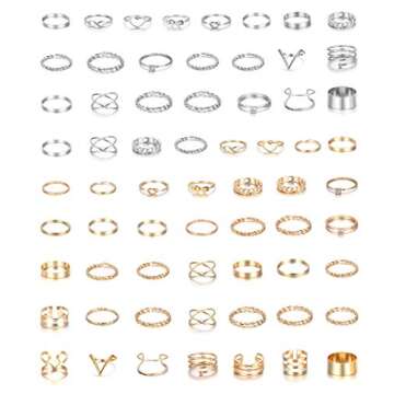 LOYALLOOK 65PCS Bohemian Knuckle Ring Midi Set Hollow Silver Gold Vintage Stackable Rings Fashion Fi...