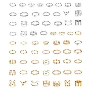 LOYALLOOK 65PCS Bohemian Knuckle Ring Midi Set Hollow Silver Gold Vintage Stackable Rings Fashion Fi...