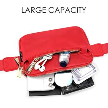 ZORFIN Fanny Packs for Women Men: Crossbody Belt Bag with Adjustable Strap - Fashion Waist Packs for Workout Running Traveling Hiking Red