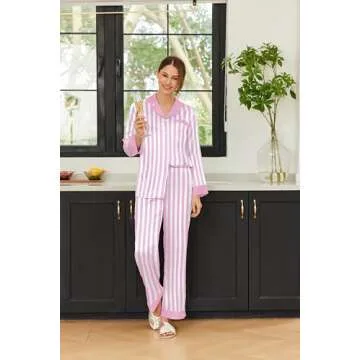 Ekouaer Silk Pajamas Striped Animal Print Satin Pj Sets - Stylish & Comfortable Sleepwear for Women
