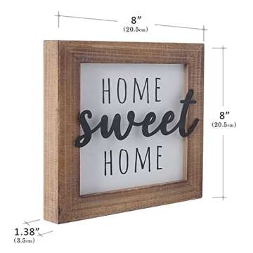 NITYNP Home Sweet Home Sign, Farmhouse Wooden Framed Home Wall Decor, Rustic Home Decor Wooden Sign, House Warming Gift 8"x8"