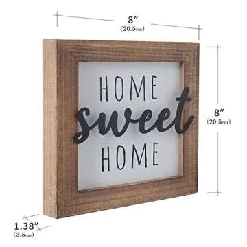 NITYNP Home Sweet Home Sign, Farmhouse Wooden Framed Home Wall Decor, Rustic Home Decor Wooden Sign, House Warming Gift 8"x8"