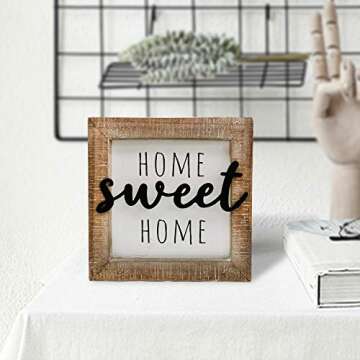 NITYNP Home Sweet Home Sign, Farmhouse Wooden Framed Home Wall Decor, Rustic Home Decor Wooden Sign, House Warming Gift 8"x8"