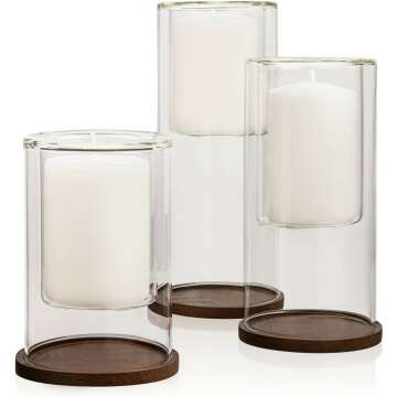 Elma Home 3-Piece Glass Hurricane Candle Holder Set