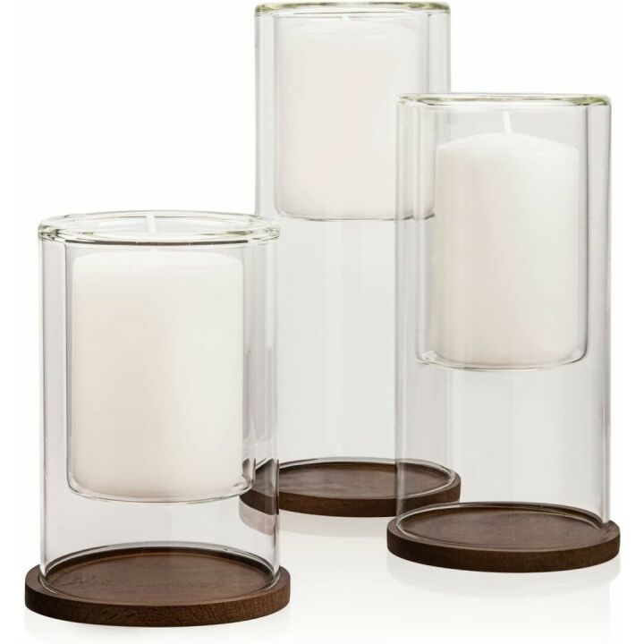 Set of 3 Glass Hurricane Candle Holders