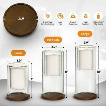 Set of 3 Glass Hurricane Candle Holders