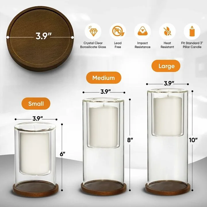 Set of 3 Glass Hurricane Candle Holders