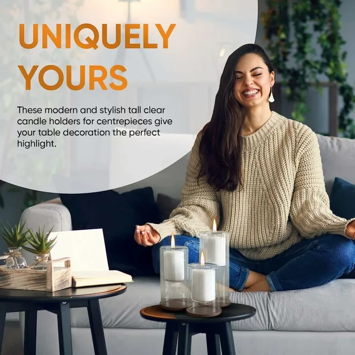 Set of 3 Glass Hurricane Candle Holders