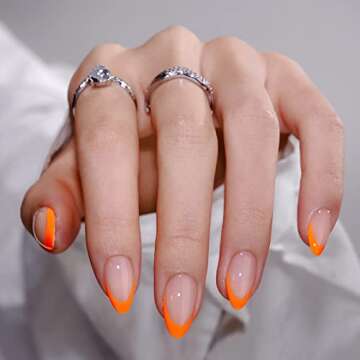 Press On Nails Almond - BTArtbox Short French Tip Press On Nails, Fake Nails with Nail Glue, Fit Per...