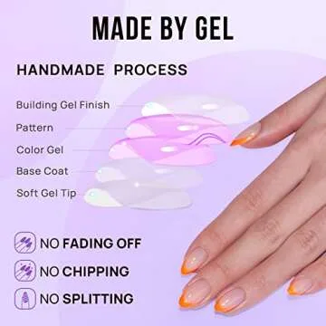Press On Nails Almond - BTArtbox Short French Tip Press On Nails, Fake Nails with Nail Glue, Fit Perfectly & Natural Reusable Glue On Nails in 15 Sizes - 30 PCS Stick On Nails Kit, Orange French