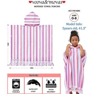 Hooded Bath Towel Poncho (4-8Years) - Soft, Absorbent Premium Turkish Cotton Thick Swim Towel Robe w...