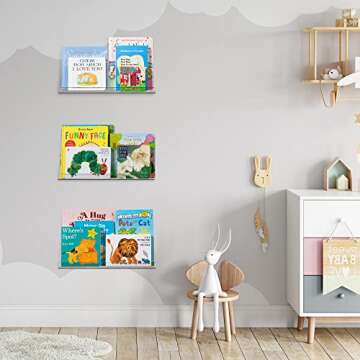 HBlife 15 Inches Invisible Wall Floating Bookshelf for Kids and Nursery, Clear Acrylic Shelves for Figures, 3 Pack (5MM Thick)