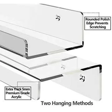 HBlife 15 Inches Invisible Wall Floating Bookshelf for Kids and Nursery, Clear Acrylic Shelves for Figures, 3 Pack (5MM Thick)