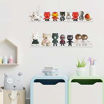 HBlife 15 Inches Invisible Wall Floating Bookshelf for Kids and Nursery, Clear Acrylic Shelves for Figures, 3 Pack (5MM Thick)