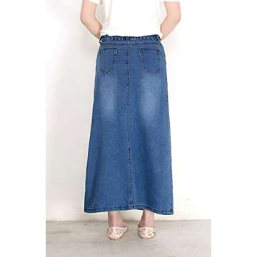 chouyatou Women's Casual Stretch Waist Washed Denim A-line Maxi Skirt (Small, Blue)