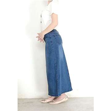 chouyatou Women's Casual Stretch Waist Washed Denim A-line Maxi Skirt (Small, Blue)