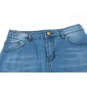 chouyatou Women's Casual Stretch Waist Washed Denim A-line Maxi Skirt (Small, Blue)