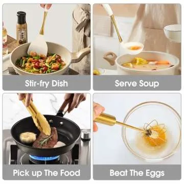 Elegant Gold Silicone Cooking Utensils Set - Non-Toxic, Dishwasher Safe Kitchen Tools with Ergonomic Comfort Handles & Chic Gold Stainless Steel Detailing for Family Cooking（White gold)