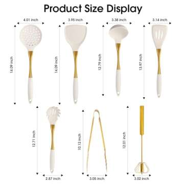 Elegant Gold Silicone Cooking Utensils Set - Non-Toxic, Dishwasher Safe Kitchen Tools with Ergonomic Comfort Handles & Chic Gold Stainless Steel Detailing for Family Cooking（White gold)