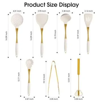 Elegant Gold Silicone Cooking Utensils Set - Non-Toxic, Dishwasher Safe Kitchen Tools with Ergonomic Comfort Handles & Chic Gold Stainless Steel Detailing for Family Cooking（White gold)