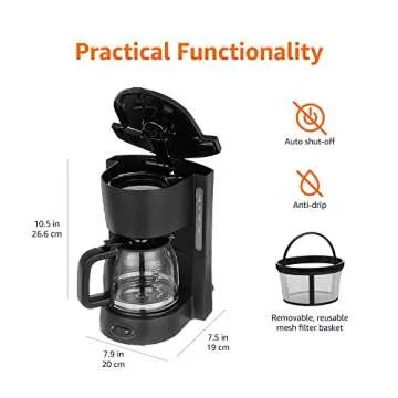 Amazon Basics 5-Cup Drip Coffeemaker with Glass Carafe and Reusable Filter, Black, 7.9 x 7.5 x 10.5 inches