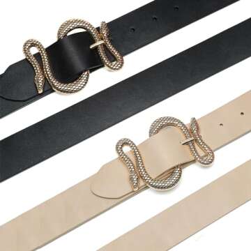 Earnda Fashion Designer Belts for Women's Jeans Snake Buckle Ladies Faux Leather Waist Belt