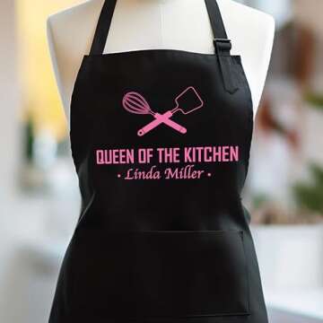 Custom Apron for Women and Mom, Cooking Apron with Custom Name, Women Kitchen Gifts for Mother and G...