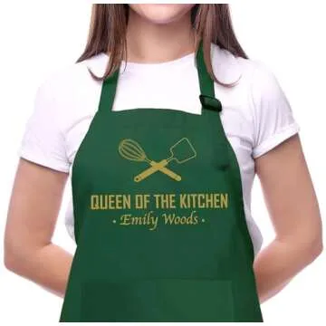 Custom Apron for Women and Mom, Cooking Apron with Custom Name, Women Kitchen Gifts for Mother and Grandma, Birthday, Thanksgiving, Mothers Day from Husban Daughter Son Sister, Personalized Mom Gifts