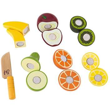 Hape Fresh Fruit Kitchen Playset | Velcro Fruit Slices with Play Knife for Healthy| Award Winning Wooden Pretend Play Food Set for Kids