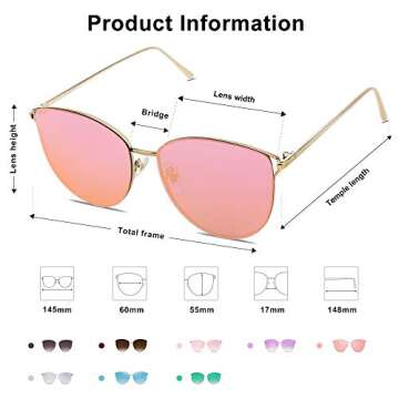 SOJOS Mirrored Flat Lens Fashion Sunglasses for Women SJ1085 Gold Frame/Gold Pink Mirrored Lens