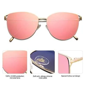SOJOS Mirrored Flat Lens Fashion Sunglasses for Women SJ1085 Gold Frame/Gold Pink Mirrored Lens
